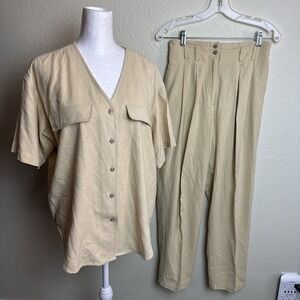 Bogart Women's 2-Piece‎ Yellowish Tan Size S/M Short Sleeve Elastic Waist Silk